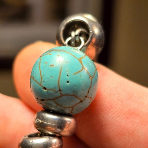 Southwestern Multi-Chain Station Necklace 40" Textured Discs Faux Turquoise Bead - Picture 4 of 8